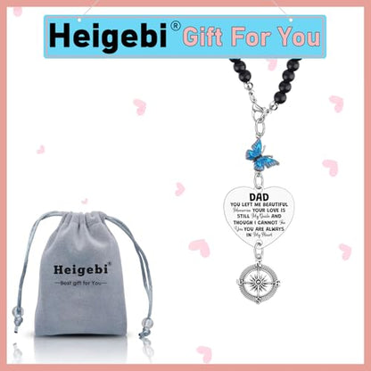 Heigebi Memorial Gifts for Loss of Dad Memorial Car Charm Mirror Hanging Accessories in Memory of Daddy Remembrance Keepsake for Daughter Son Loss of Father Sympathy Rearview Mirror Hanging Pendant