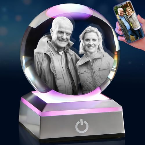 Custom 3D Crystal Ball Photo – Personalized Mothers DayGifts for Mom, Laser Engraved Picture Crystal Keepsake, Unique Anniversary Birthday Gift for Women, Family & Pet Memorial - color: Ball, size: Medium