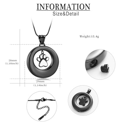 Dog Paws Cremation Jewelry Pet/Cat/Dog Paws Urn Necklaces for Ashes Stainless Steel Pet Ashes Holder Memorial Keepsakes Locket Pendant Jewelry for Men Women - color: Black