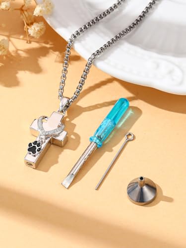Customized Urn Necklaces for Ashes for Men Women 925 Sterling Silver Cross Necklace for Human Pets Ashes Cremation Memorial Jewelry for Keepsake - style: Cross Paw Urn(customized)