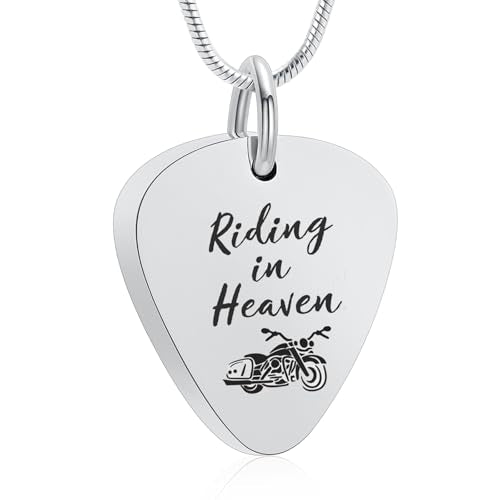 zeqingjw Urn Necklace for Ashes Motorcycle Cremation Urn Pendant Riding in Heaven Memorial Ash Keepsake Cremation Jewelry for Men Women - color: Silver
