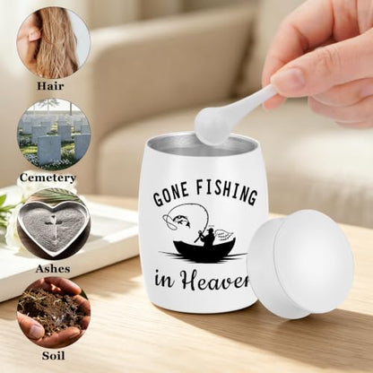 SOITIS 2.7" Aluminum Mini Urn for Ashes Small Urns for Human Ashes Keepsake - color: White Fishing