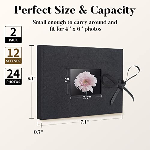 2 Pack Small Photo Album 4x6, Picture Album, Picture Book, Mini Brag Book | Ribbon Closure, Linen Fabric Cover, Front Window, Sturdy Binding, Acid-free, PVC free, Artwork Weddings Family Boudoir - color: Light Purple, size: 12 Pockets/2PK
