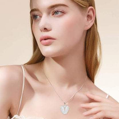 YFN Angel Wings Necklace 925 Sterling Silver Guardian Angel Wings Pendant Necklace Birthstone Necklace for Women Girls Christmas Jewelry Gifts - color: April-white