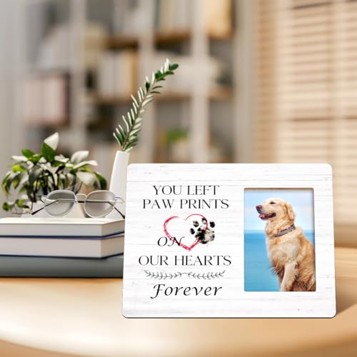Pet Memorial Gifts for Dogs,Sympathy Gift for Loss of Dog,Remembrance Gifts for Loss of Dog,You Left Paw Prints on Our Hearts Forever Wood Picture Frame - style: you left paw