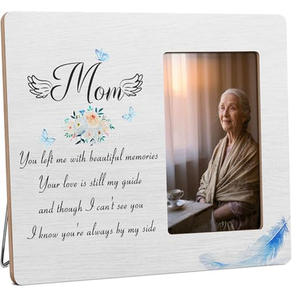 Mom Memorial Gifts for Loss of Mother, Remembrance Sympathy Gift Wooden Picture Frames, 4x6 inch Photo - color: Blue