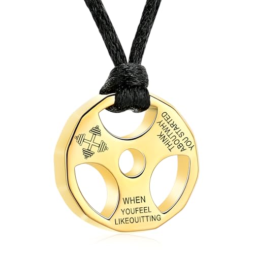 XSMZB Fitness Dumbbell Cremation Jewelry for Human Pet Stainless Steel Weight Plate Urn Necklace for Ashes Keepsake Pendant Urn Jewelry - color: Gold