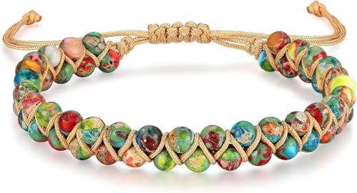 7 Chakra Healing Bracelet for Women Men, Jasper Bead Inspirational Gift | Natural stone；Handmade；Bohemian style - color: Colorful（HB)