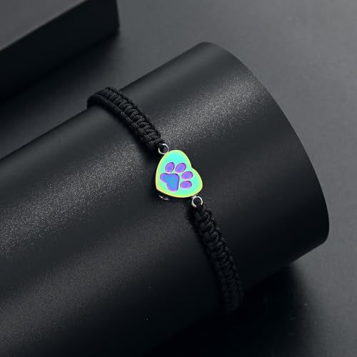 Cremation Bracelet for Pets Ashes Cat Dog Heart Paw Print Pendant Bangle Stainless Steel Memorial Urn Bracelet Cremation Jewelry - color: Rainbow