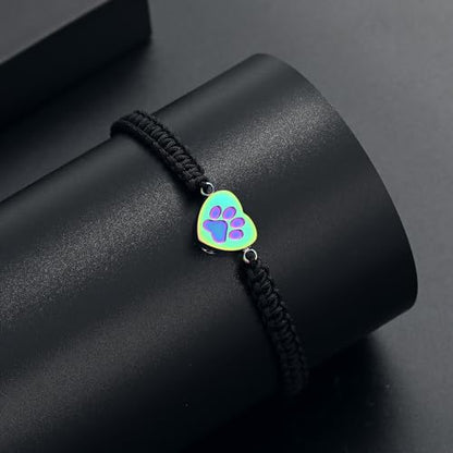 Cremation Bracelet for Pets Ashes Cat Dog Heart Paw Print Pendant Bangle Stainless Steel Memorial Urn Bracelet Cremation Jewelry - color: Rainbow