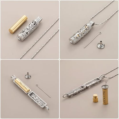 Cylinder Urn Necklace Crystal Tree of Life Cremation Jewelry Pendant for Women Men Vial Cremation Ash Pendant Loved One Memorial Jewelry with Mini Keepsake Urn Ash - Always In My Heart - color: Silver-Gold-Always In My Heart