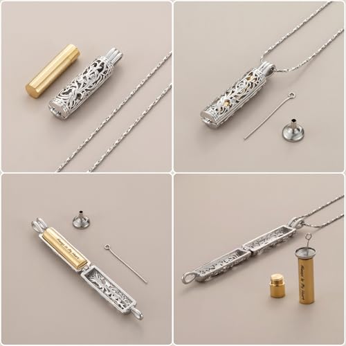 Cylinder Urn Necklace Crystal Tree of Life Cremation Jewelry Pendant for Women Men Vial Cremation Ash Pendant Loved One Memorial Jewelry with Mini Keepsake Urn Ash - Always In My Heart - color: Silver-Gold-Always In My Heart