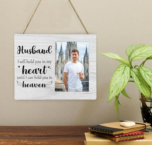 Husband Memorial Picture Frame, I Will Hold You in My Heart Remembrance Wooden Photo Frame Gifts for Loss of Husband, 4x6 inch Photo - style: Husband Memorial
