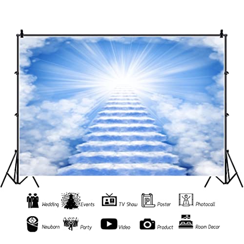 6x4ft Heaven Backdrop - Stairs to Heaven Paradise God Bless Banner - Blue Sky Clouds Church Events Memory Backdrop - Rest in Peace - color: Blue02, size: 6x4ft