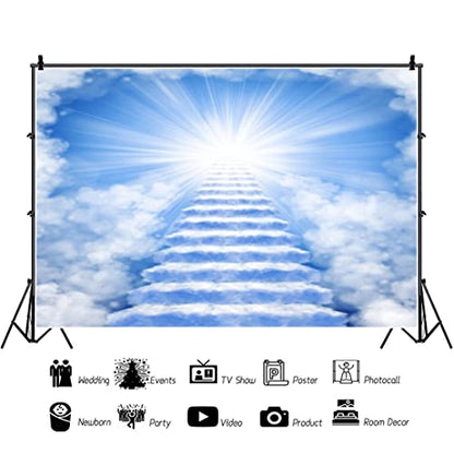 7x5ft Heaven Backdrop - Light Blue Vinyl - Baptism Occasion - No Accessories - Easy to Carry & Foldable - color: Blue02, size: 7x5ft