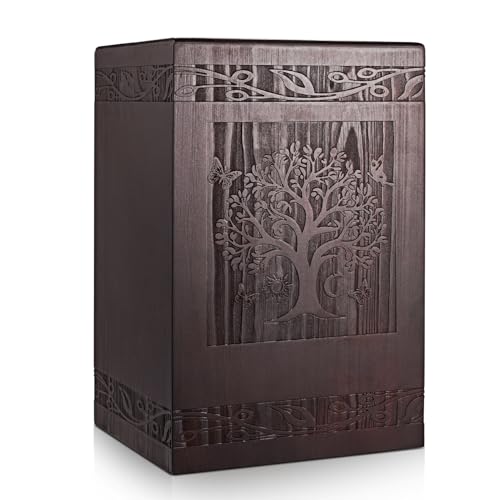 Abooxiu Cremation Urns for Human Ashes Adult Male Female, Wooden Tree of Life Medium Keepsake Urns for Ashes, Burial Funeral Memorial Decorative Urns for Men Women Pets Dog Urn- Up to 200 lbs
