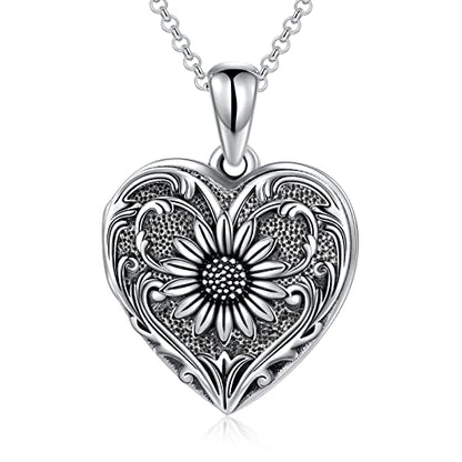 SOULMEET Personalized Silver Locket Necklace That Holds Pictures Photo Keep Someone Near to You, Memorial Custom Lockets Necklaces Letters Engraving for His Her - color: A3-Sunflower-Black, style: Locket Necklace Only