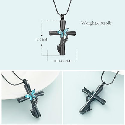 Imrsanl Cross with Butterfly Urn Necklaces for Ashes for Women - color: Customize