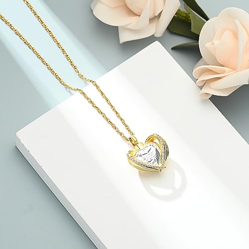shajwo Angel Wing Heart Urn Ashes Necklace for Women Men | Cremation Jewelry,Birthstone Necklace of Loved One,Memorial Pendant for Human Pet - color: Gold-White