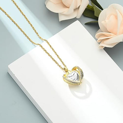 shajwo Angel Wing Heart Urn Ashes Necklace for Women Men | Cremation Jewelry,Birthstone Necklace of Loved One,Memorial Pendant for Human Pet - color: Gold-White