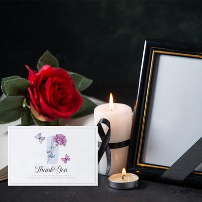 WATINC 20 Sets Funeral Thank You Cards with Envelopes and Stickers, Purple Butterfly Bereavement Card Express Your Condolences, Memorial Sympathy Cards with Message Inside for Beloved Friends Family