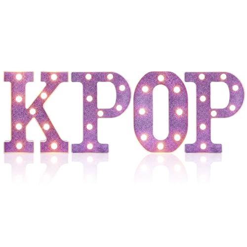 4 Pcs Kpop Birthday Decorations Purple 8.6 Inch Kpop LED Letter Lights Pop Prom Party Supplies Music Theme Anniversary for Character Fans Super Singer Birthday Decorations for Wall Shelf Table - style: Kpop