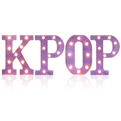 4 Pcs Kpop Birthday Decorations Purple 8.6 Inch Kpop LED Letter Lights Pop Prom Party Supplies Music Theme Anniversary for Character Fans Super Singer Birthday Decorations for Wall Shelf Table - style: Kpop