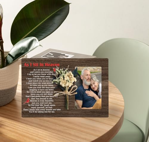 Memorial Picture Frame with Bouquet, As I Sit In Heaven Wooden Photo Frame Gifts for Loss of Loved one, 4x6 inch Photo - style: With Bouquet As I Sit In Heaven