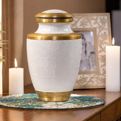Urn Human Ashes Adult Male/Female,Creamation Urn for Human Ashes Adult Man/Women,200+ Cubic inch Capacity,Decorative Burial Urn, Funeral Cremation Urns_ Trinity 10x6.5 Pearl White Gold