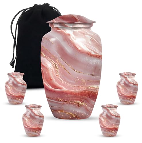 Rose Gold Abstract Urn for Human Ashes - color: Rose Gold Abstract, size: 10 Inch + 3 Inch - Pack of 5