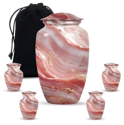 Rose Gold Abstract Urn for Human Ashes - color: Rose Gold Abstract, size: 10 Inch + 3 Inch - Pack of 5