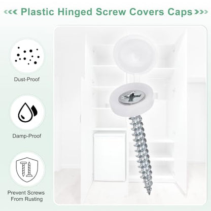 M METERXITY 100-Pack Plastic Hinged Screw Cover Caps, 4mm Shutter Screws with Caps, Fold Snap Washer Covers, Washer Flip Protection Covering M3 M4 M5 Screws Heads [White] - color: White, size: 4mm