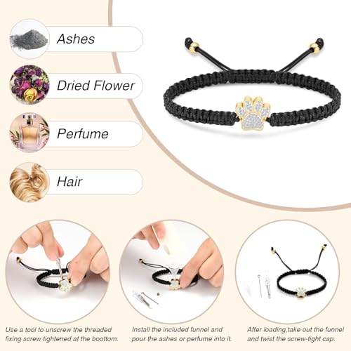 Oinsi Pet Cremation Jewelry for Ashes Dog Cat Paw Urn Bracelet for Women Men Bangle Keepsake Memorial Urn Pendant Adjustable Rope Bracelet-Customized - color: A-Customized