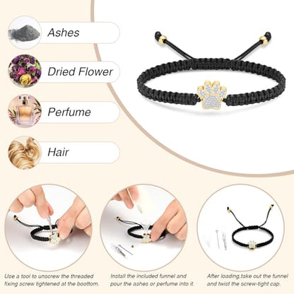 Oinsi Pet Cremation Jewelry for Ashes Dog Cat Paw Urn Bracelet for Women Men Bangle Keepsake Memorial Urn Pendant Adjustable Rope Bracelet-Customized - color: A-Customized