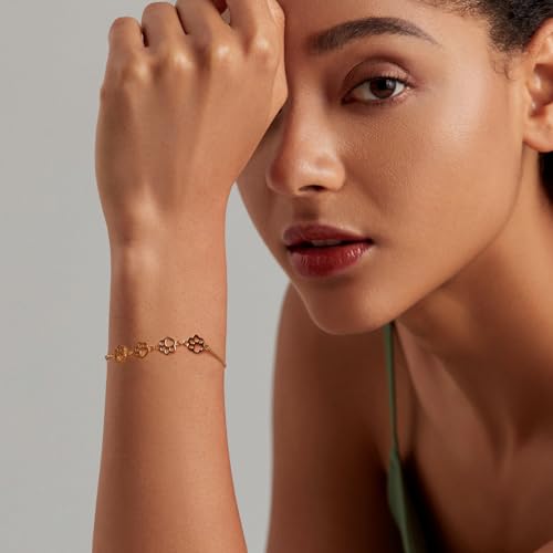Silver Adjustable Bracelets 925 Sterling Silver Link Bracelets for Women Anniversary Birthday Christmas Jewelry for Women - color: Gold Cat