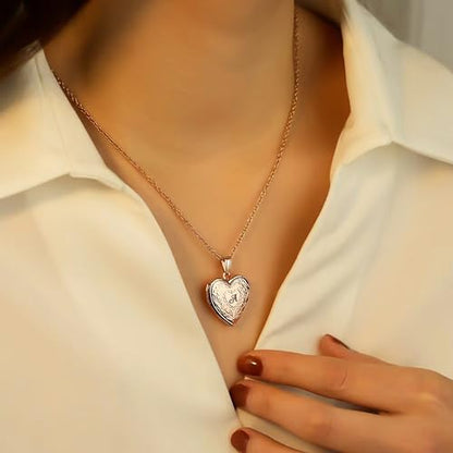 Locket Necklace Holds Pictures Alphabet Initial Letter Love Heart Lockets Photo Memory Locket Necklaces Birthday Gifts - color: Gold, style: C