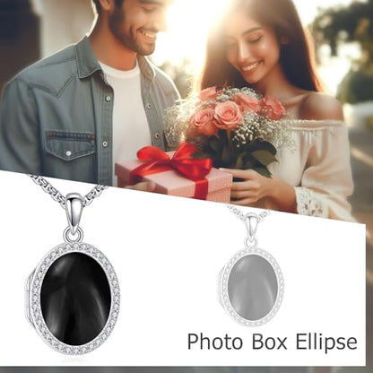 ONEFINITY Locket Necklace Photo Necklace Memorial Jewelry Gifts for Women Mom Wife - color: Black Onyx