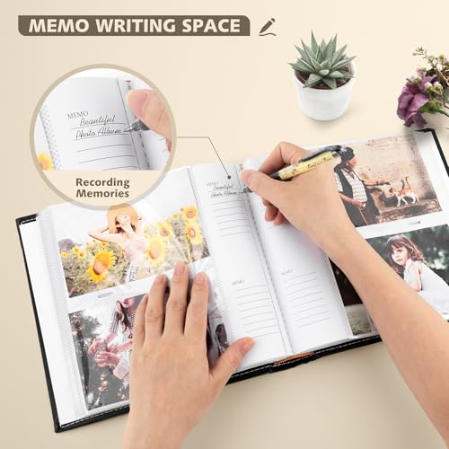 Photo Album Hold 200 4x6 Photos with Front Window for DIY (Black) - color: Black