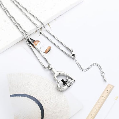 XSMZB Heart Paw Pet Cremation Jewelry for Ashes Cute Cat Memorial Urn Necklace for Women Men Pendant Ashes Holder Keepsake Jewelry - color: Silver-Black