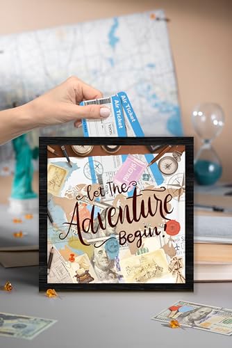 Black Travel Shadow Box Frame with Slot, Let The Adventure Begin Boxes Frames for Fund, 8x8 Memory Box for Keepsakes, Travel Gifts and Decorations, 12 - size: let the adventure begin