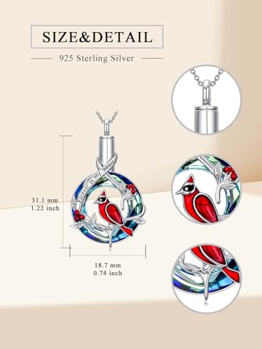 Urn Necklace for Women Sterling Silver Meaningful Memorial Jewelry | Paw Print/Butterfly/Dragonfly/Bird/Dolphin/Mountain/Tree of Life Urn Necklace for Ashes Cremation Keepsake Jewelry for Women - style: Crystal-Cardinal