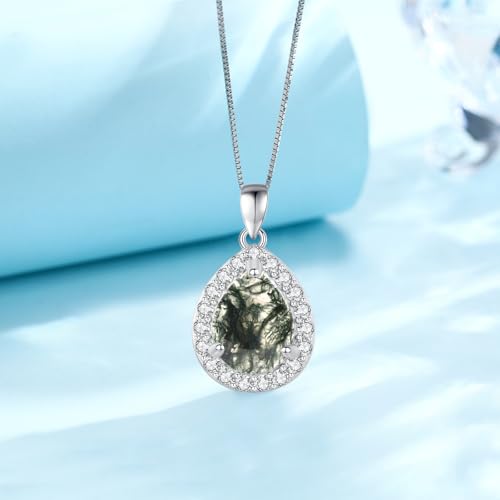 Urn necklace for Ashes 925 Sterling Silver Opal/Turquoise/Moonstone/Moss agate Pendant Cremation Memory Jewelry Keepsake Gifts for Women - style: Moss Agate