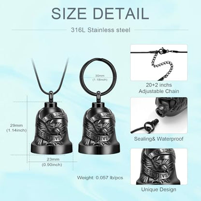 Eagle Love Cremation Keychain Bell Urn Necklaces for Ashes Keepsake Ash Pendant Memorial Urn Keychain Jewelry - color: Black-2pcs