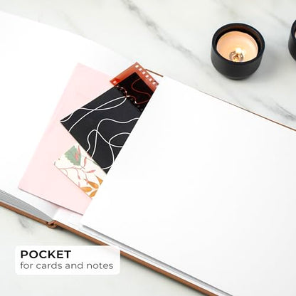 Clever Fox Funeral Guest Book for Memorial Service w/Address, Brown | 10x7 in, 120 pages, Eco leather hardcover, Personalized celebration of life guestbook, Memory book & condolence register - color: Brown