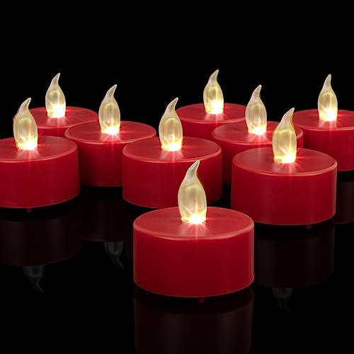 Nancia LED Tea Lights Candles- 24PACK Red Flameless Candles Realistic and Bright Flickering Long Lasting 200Hours for Holiday Celebration,Home Decoration - color: Red, size: 24pack