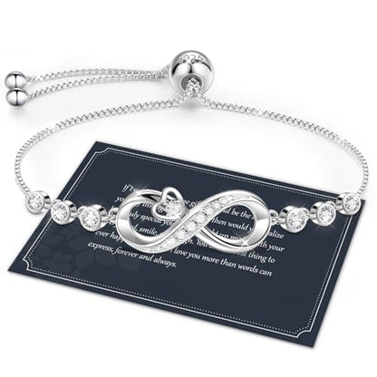 J.Fée Infinity Heart Bracelets for Women with 5A Cubic Zirconia, 925 Silver Bracelets for Women Adjustable Womens Bracelet Jewelry for Wife Girlfriend Her - color: Infinite Love#3