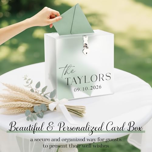 Novabright 10 Inches Wedding Acrylic Card Box with Slot and Last Name Transfers Money Box for Bridal Shower Wedding, Baby Shower Birthday Party, No Assembly Needed(Frosted,Classic Style) - color: Frosted, style: Classic Style