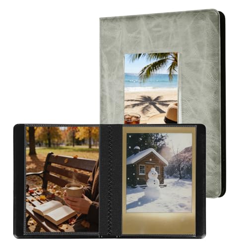 uxcell 32 Pockets Vintage Photo Album, 12 Pages Photocard Holder 6.8 x 5" Retro PU Leather Instant Camera Album Picture Book Organizer for Weddings Travel Family, Gray - color: Gray, size: 6.81 x 5.04 Inch（32 Pockets)
