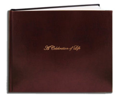 BookFactory Funeral Guest Book, Burgundy Hardbound, 48 Pages | A Celebration of Life Bonded Leather Memorial Guest Book, 8.875" x 7" - Made in USA - color: Burgundy