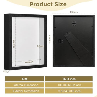 2 Pack Shadow Box Frame 11"x 14" - Wood Deep Shadowbox with Glass - size: 11×14-2pcs-black